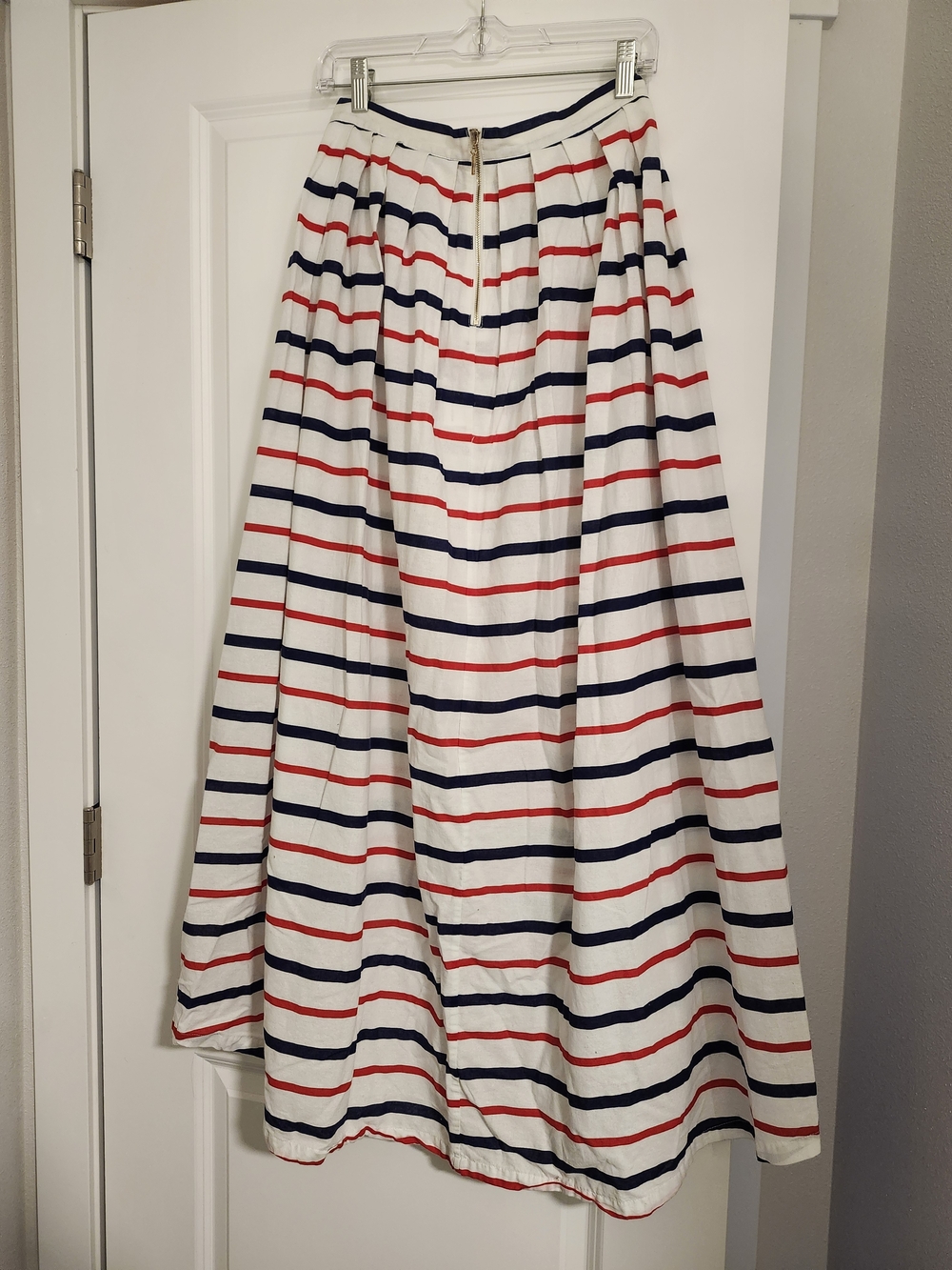 Women's White High-Low Stripe Maxi Skirt - Navy & Red - Picture 3 of 3